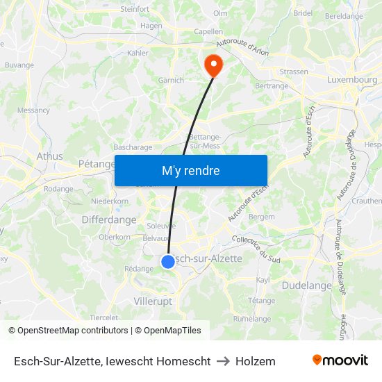 Esch-Sur-Alzette, Iewescht Homescht to Holzem map