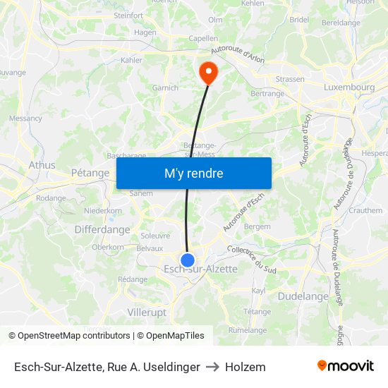 Esch-Sur-Alzette, Rue A. Useldinger to Holzem map