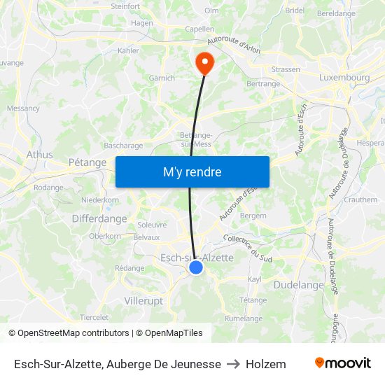 Esch-Sur-Alzette, Auberge De Jeunesse to Holzem map