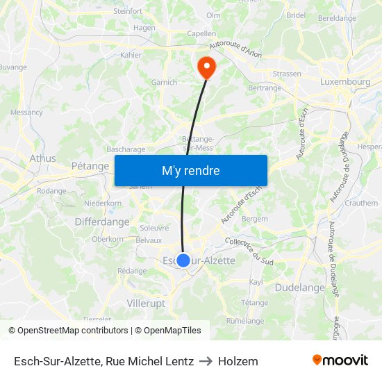 Esch-Sur-Alzette, Rue Michel Lentz to Holzem map