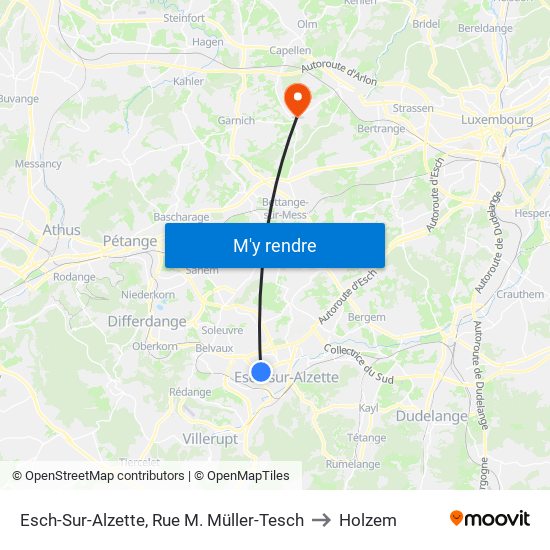 Esch-Sur-Alzette, Rue M. Müller-Tesch to Holzem map