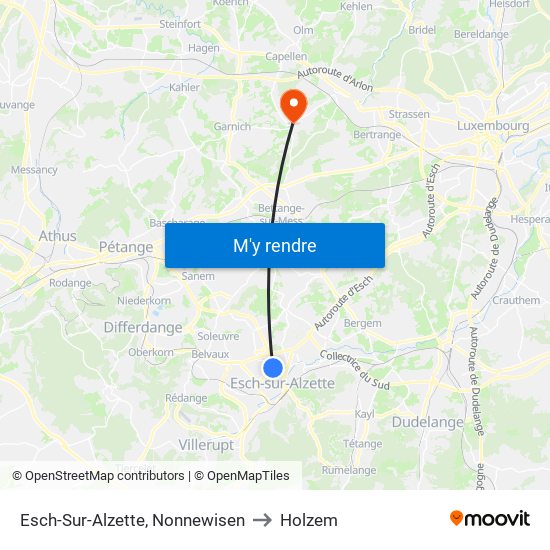 Esch-Sur-Alzette, Nonnewisen to Holzem map