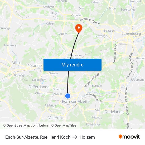 Esch-Sur-Alzette, Rue Henri Koch to Holzem map