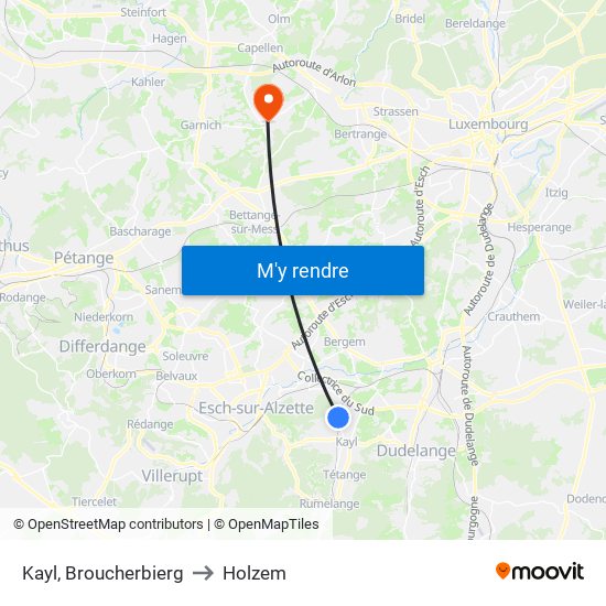 Kayl, Broucherbierg to Holzem map