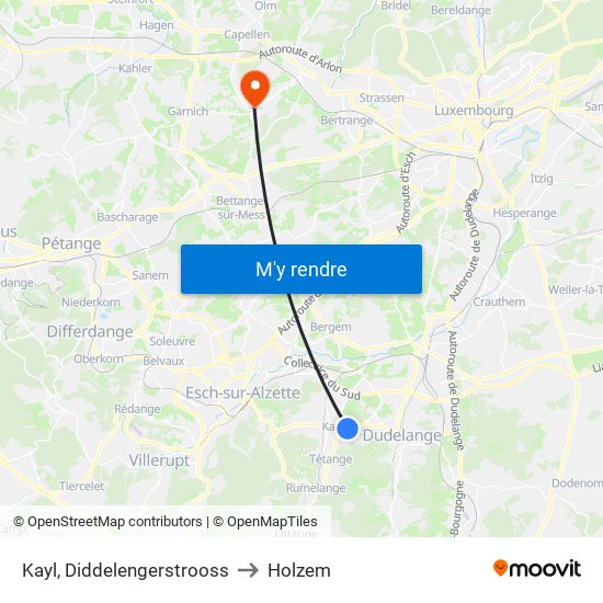 Kayl, Diddelengerstrooss to Holzem map