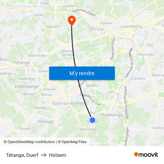 Tétange, Duerf to Holzem map