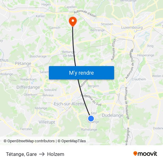 Tétange, Gare to Holzem map