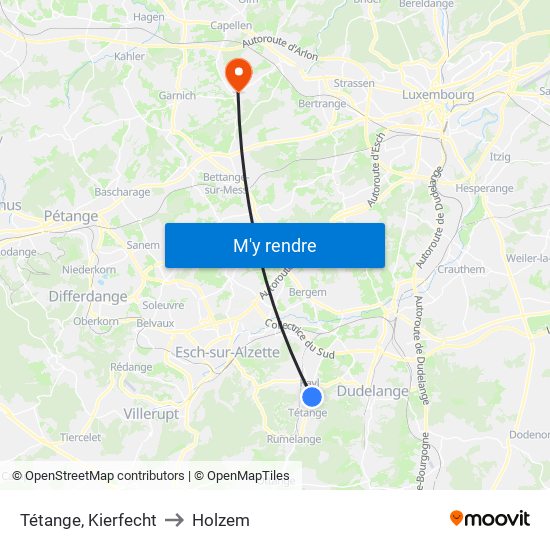 Tétange, Kierfecht to Holzem map