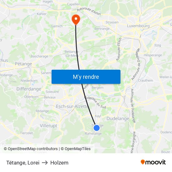 Tétange, Lorei to Holzem map