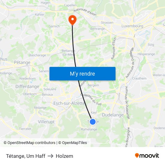 Tétange, Um Haff to Holzem map