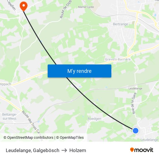 Leudelange, Galgebösch to Holzem map