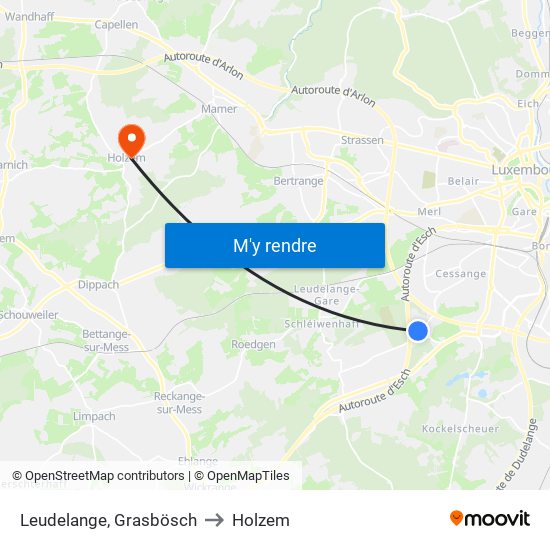 Leudelange, Grasbösch to Holzem map