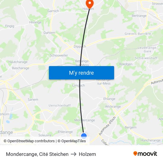 Mondercange, Cité Steichen to Holzem map