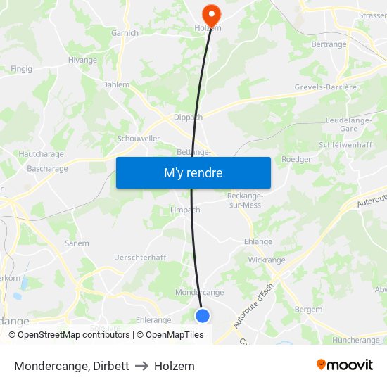 Mondercange, Dirbett to Holzem map