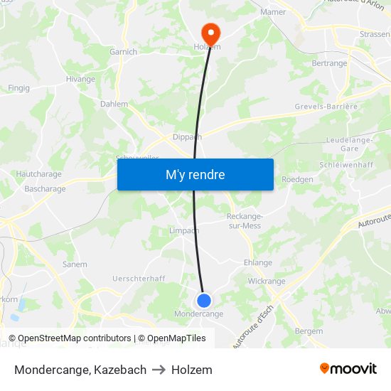 Mondercange, Kazebach to Holzem map