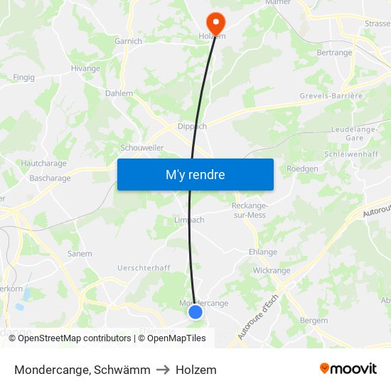 Mondercange, Schwämm to Holzem map