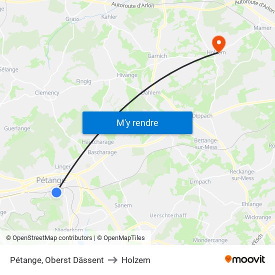 Pétange, Oberst Dässent to Holzem map