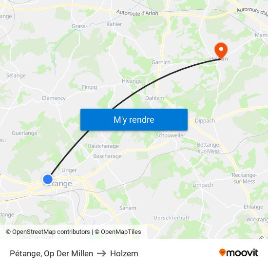 Pétange, Op Der Millen to Holzem map