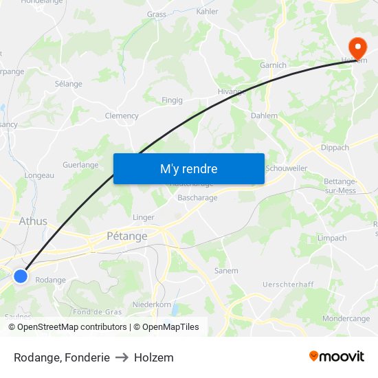 Rodange, Fonderie to Holzem map