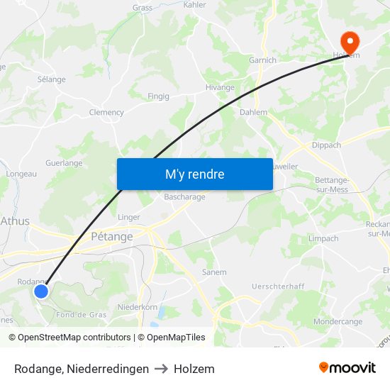 Rodange, Niederredingen to Holzem map