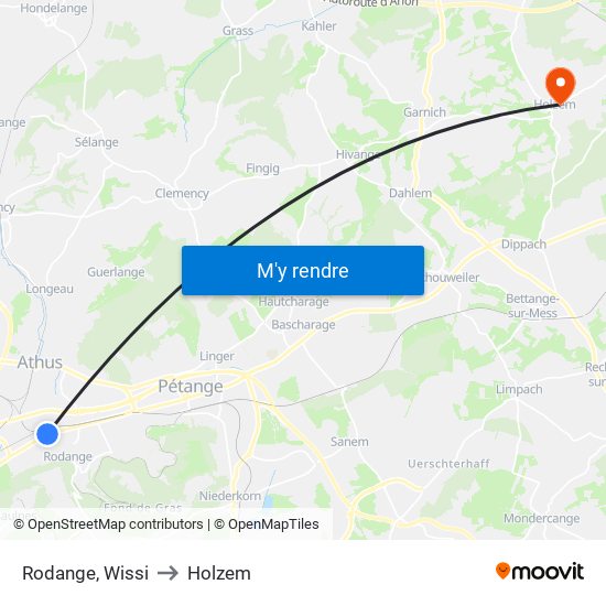 Rodange, Wissi to Holzem map