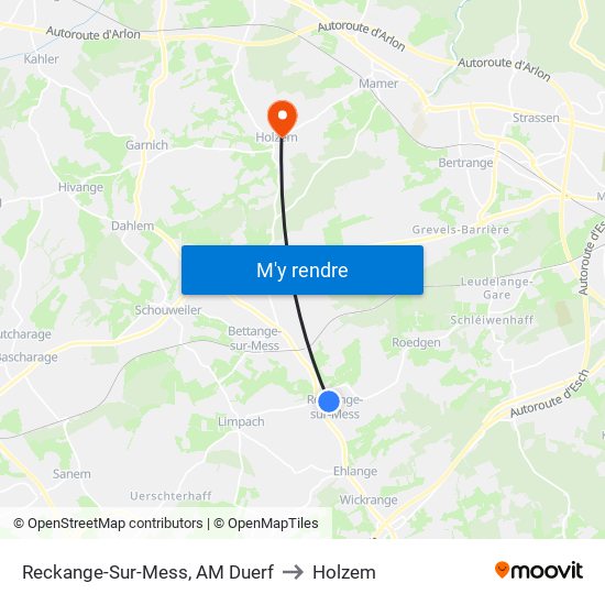 Reckange-Sur-Mess, AM Duerf to Holzem map