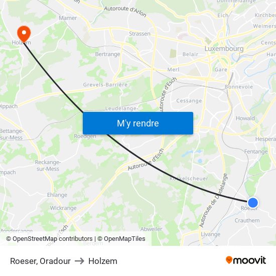 Roeser, Oradour to Holzem map