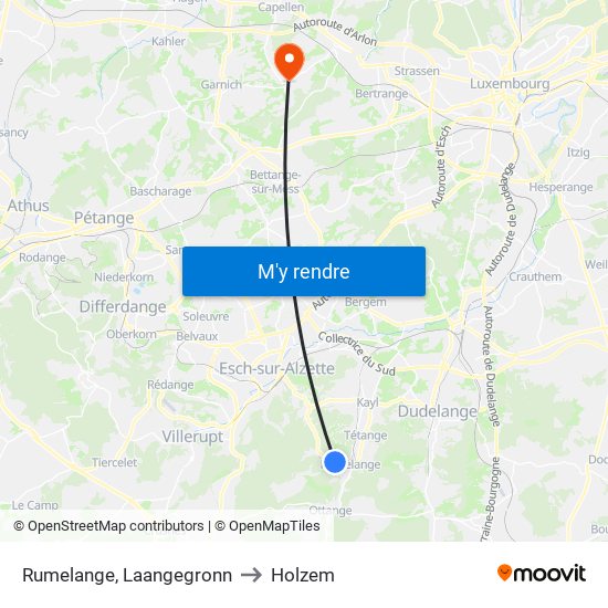 Rumelange, Laangegronn to Holzem map