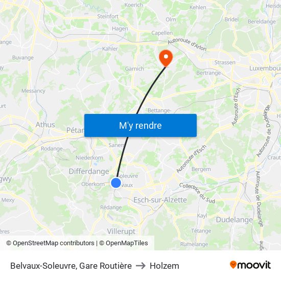 Belvaux-Soleuvre, Gare Routière to Holzem map