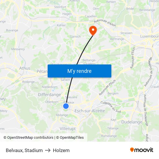 Belvaux, Stadium to Holzem map