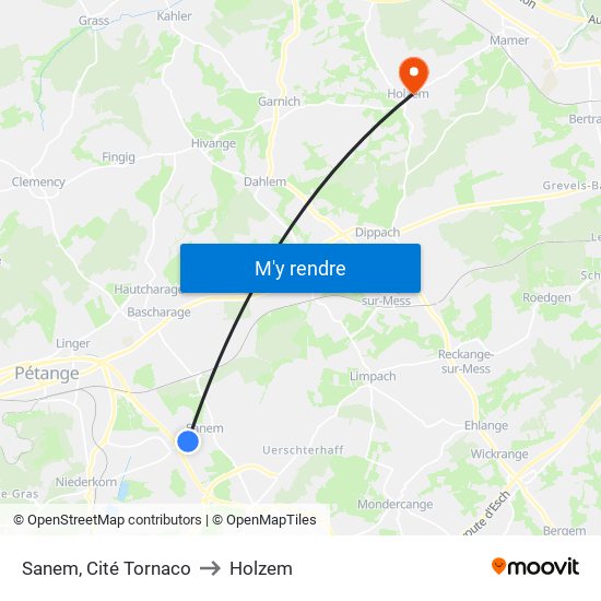 Sanem, Cité Tornaco to Holzem map