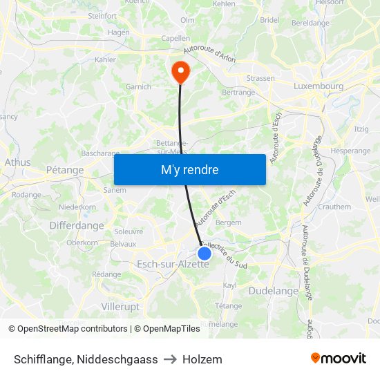 Schifflange, Niddeschgaass to Holzem map