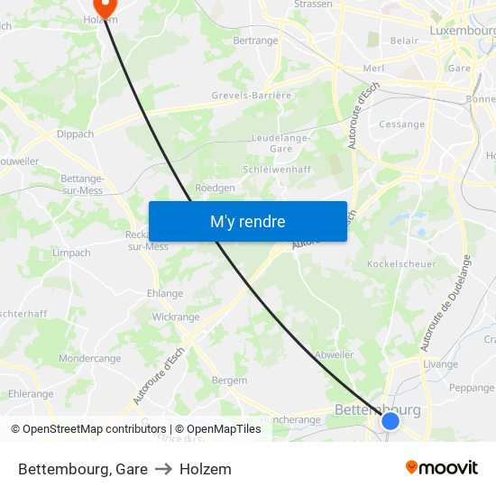 Bettembourg, Gare to Holzem map