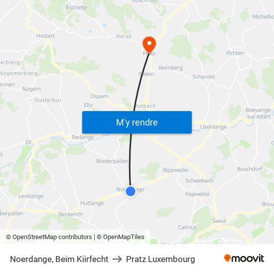 Noerdange, Beim Kiirfecht to Pratz Luxembourg map