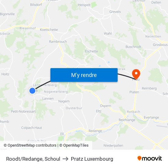 Roodt/Redange, Schoul to Pratz Luxembourg map