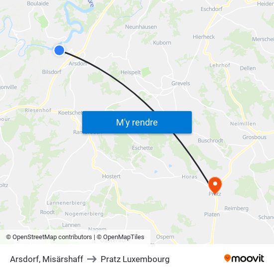 Arsdorf, Misärshaff to Pratz Luxembourg map