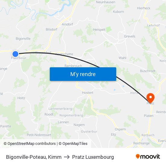 Bigonville-Poteau, Kimm to Pratz Luxembourg map