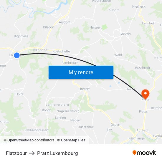 Flatzbour to Pratz Luxembourg map