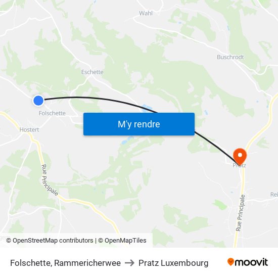 Folschette, Rammericherwee to Pratz Luxembourg map