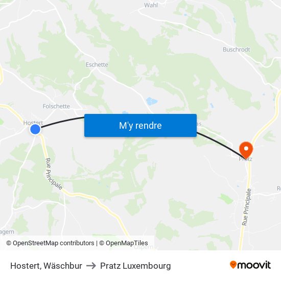 Hostert, Wäschbur to Pratz Luxembourg map