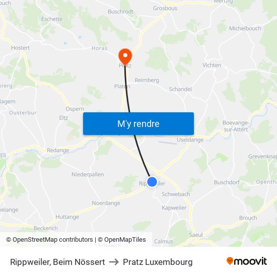 Rippweiler, Beim Nössert to Pratz Luxembourg map