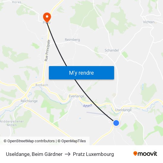 Useldange, Beim Gärdner to Pratz Luxembourg map