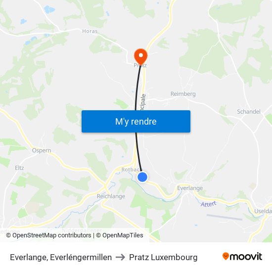 Everlange, Everléngermillen to Pratz Luxembourg map