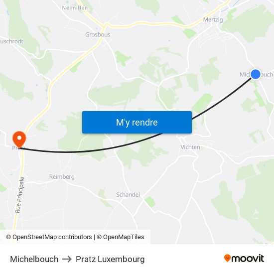 Michelbouch to Pratz Luxembourg map