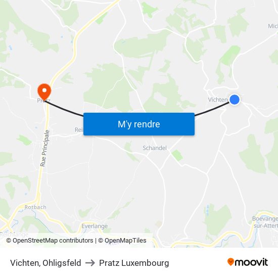 Vichten, Ohligsfeld to Pratz Luxembourg map