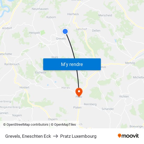 Grevels, Eneschten Eck to Pratz Luxembourg map