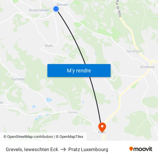 Grevels, Ieweschten Eck to Pratz Luxembourg map