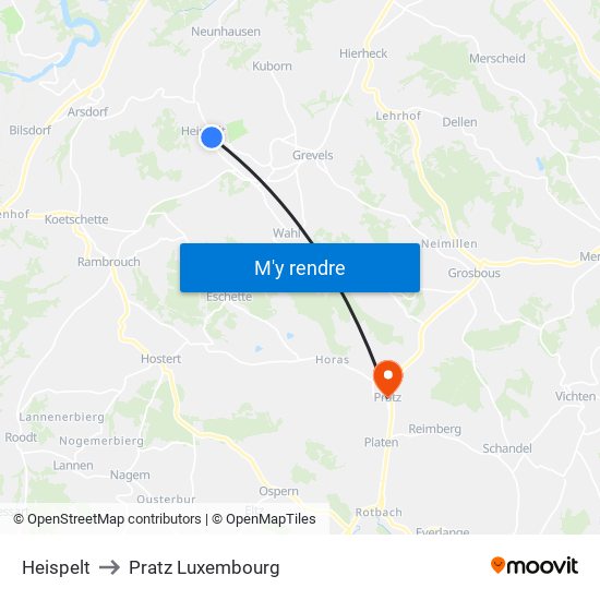 Heispelt to Pratz Luxembourg map