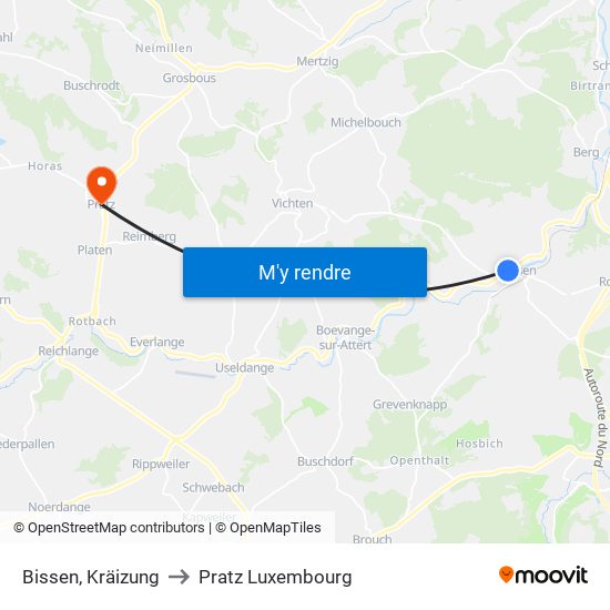 Bissen, Kräizung to Pratz Luxembourg map