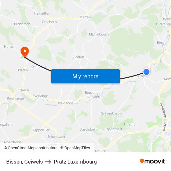 Bissen, Geiwels to Pratz Luxembourg map